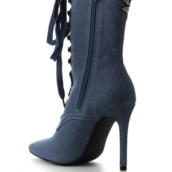 NIB Cape Robbin Embroidered Rose Denim Boots Sizes 6, 6.5, & 7.5 USA - Picture 10 of 12
